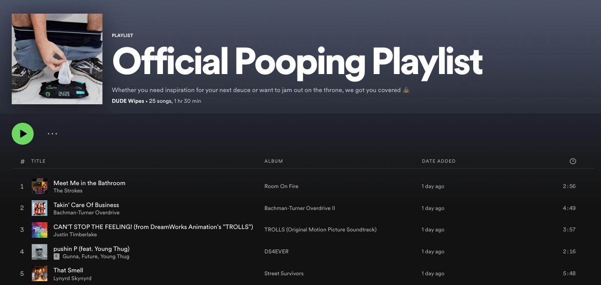 Jam Out on the Toilet with the DUDE Wipes Official Pooping Playlist